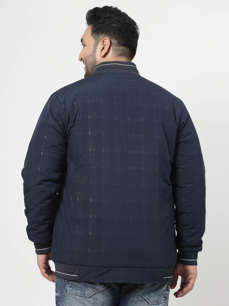 Navy Blue Checked Puffer Jacket