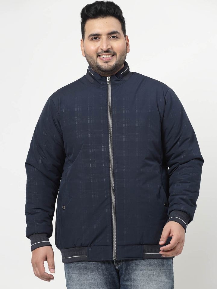 Navy Blue Checked Puffer Jacket