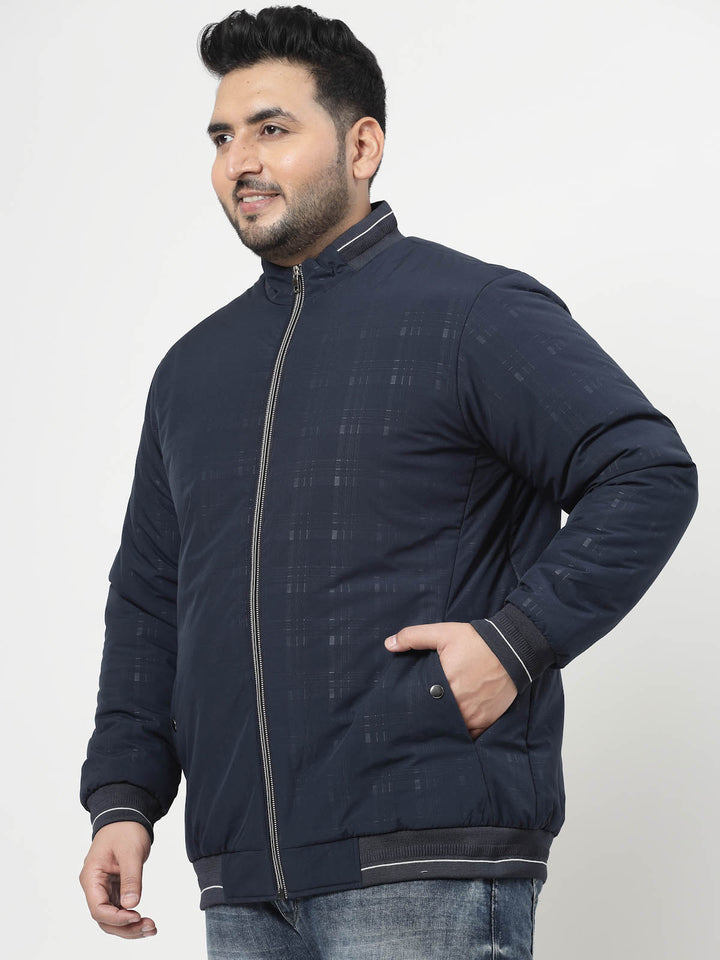 Navy Blue Checked Puffer Jacket