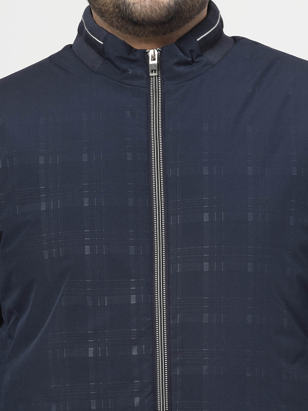 Navy Blue Checked Puffer Jacket