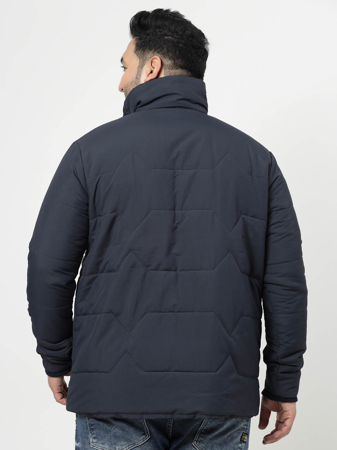 Navy Blue Spread Collar Puffer Jacket