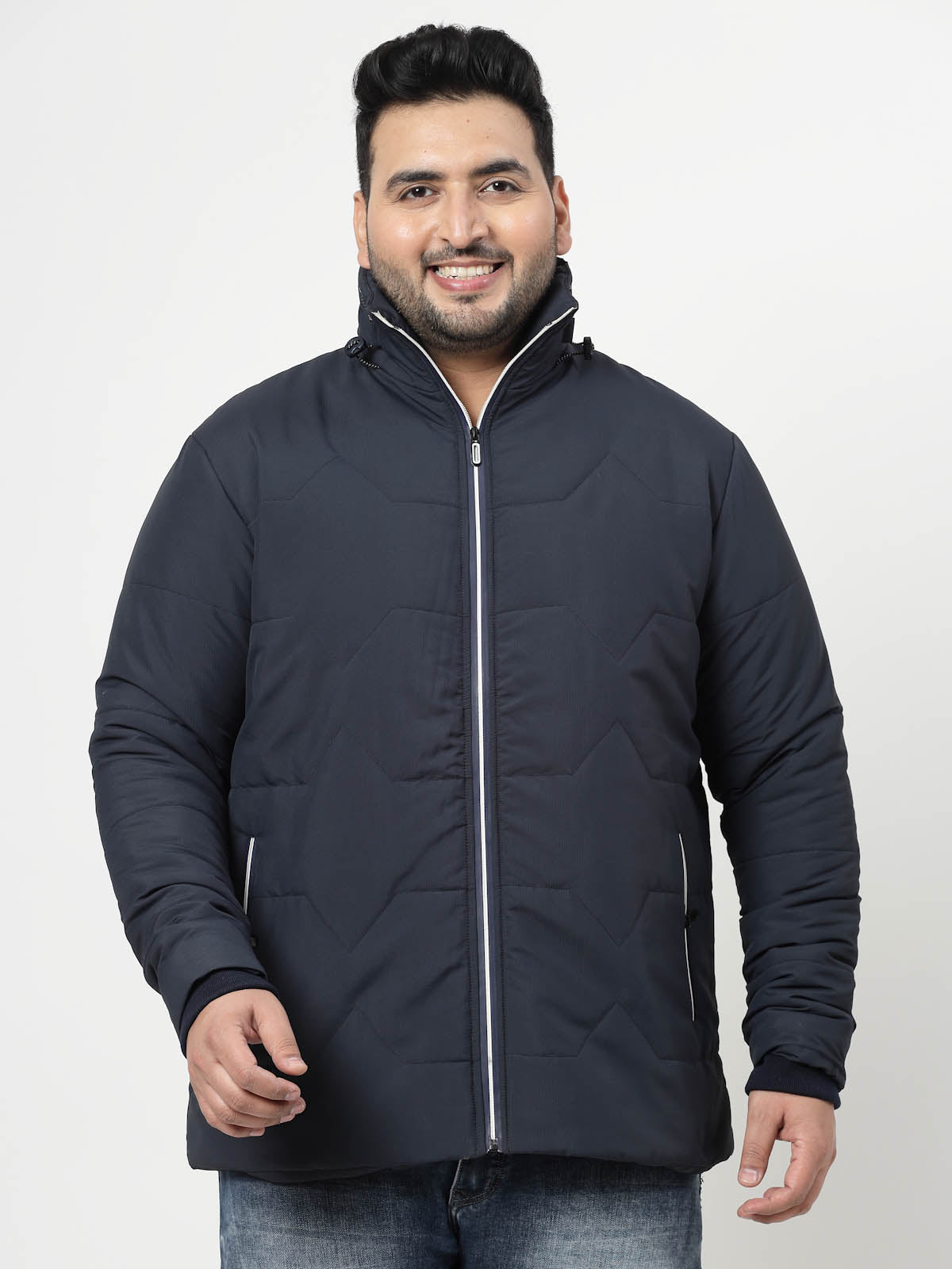 Navy Blue Spread Collar Puffer Jacket