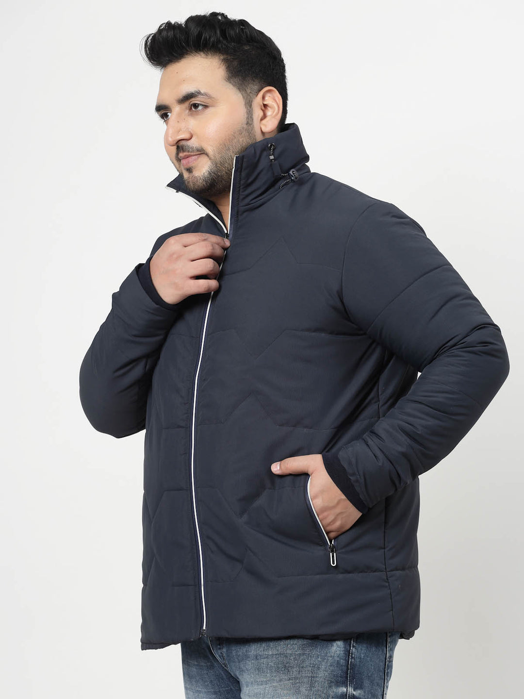 Navy Blue Spread Collar Puffer Jacket