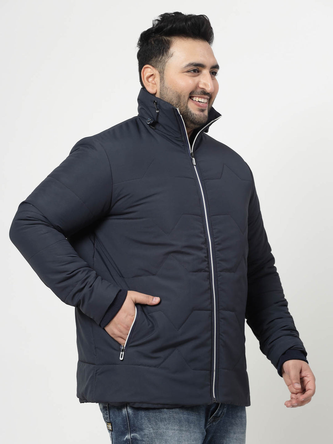 Navy Blue Spread Collar Puffer Jacket