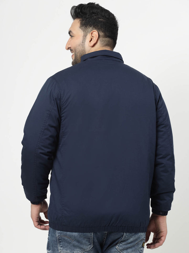 Navy Blue Spread Collar Puffer Jacket