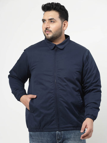 Navy Blue Spread Collar Puffer Jacket