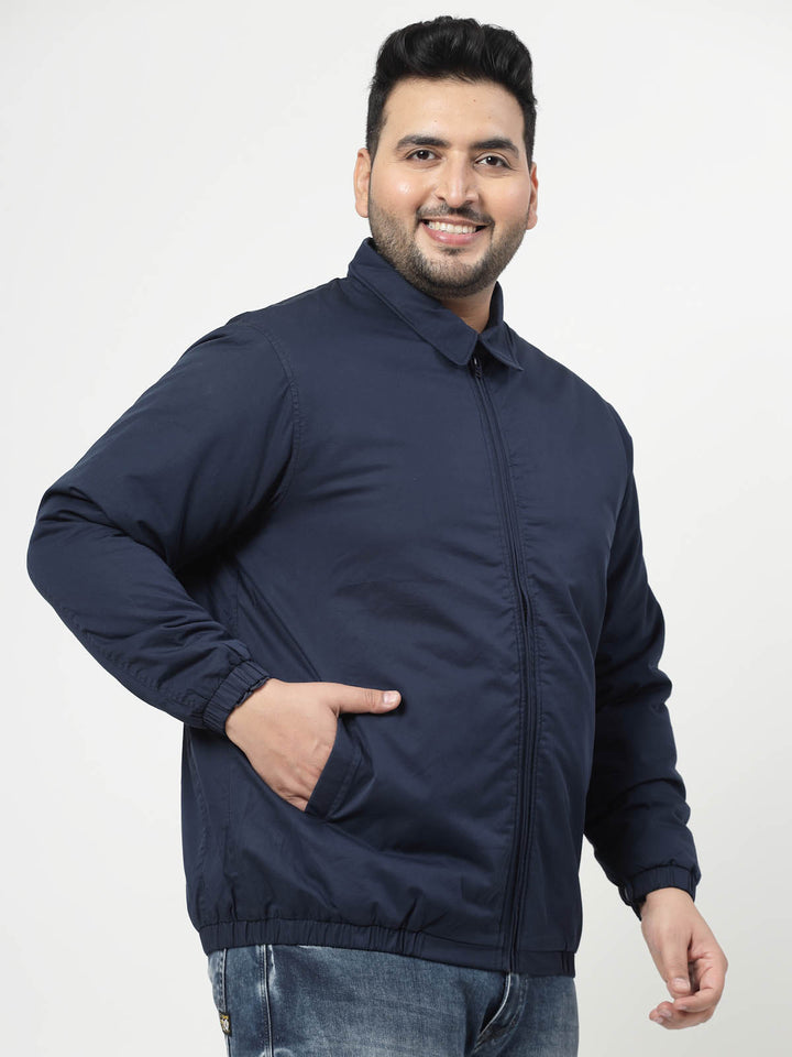 Navy Blue Spread Collar Puffer Jacket