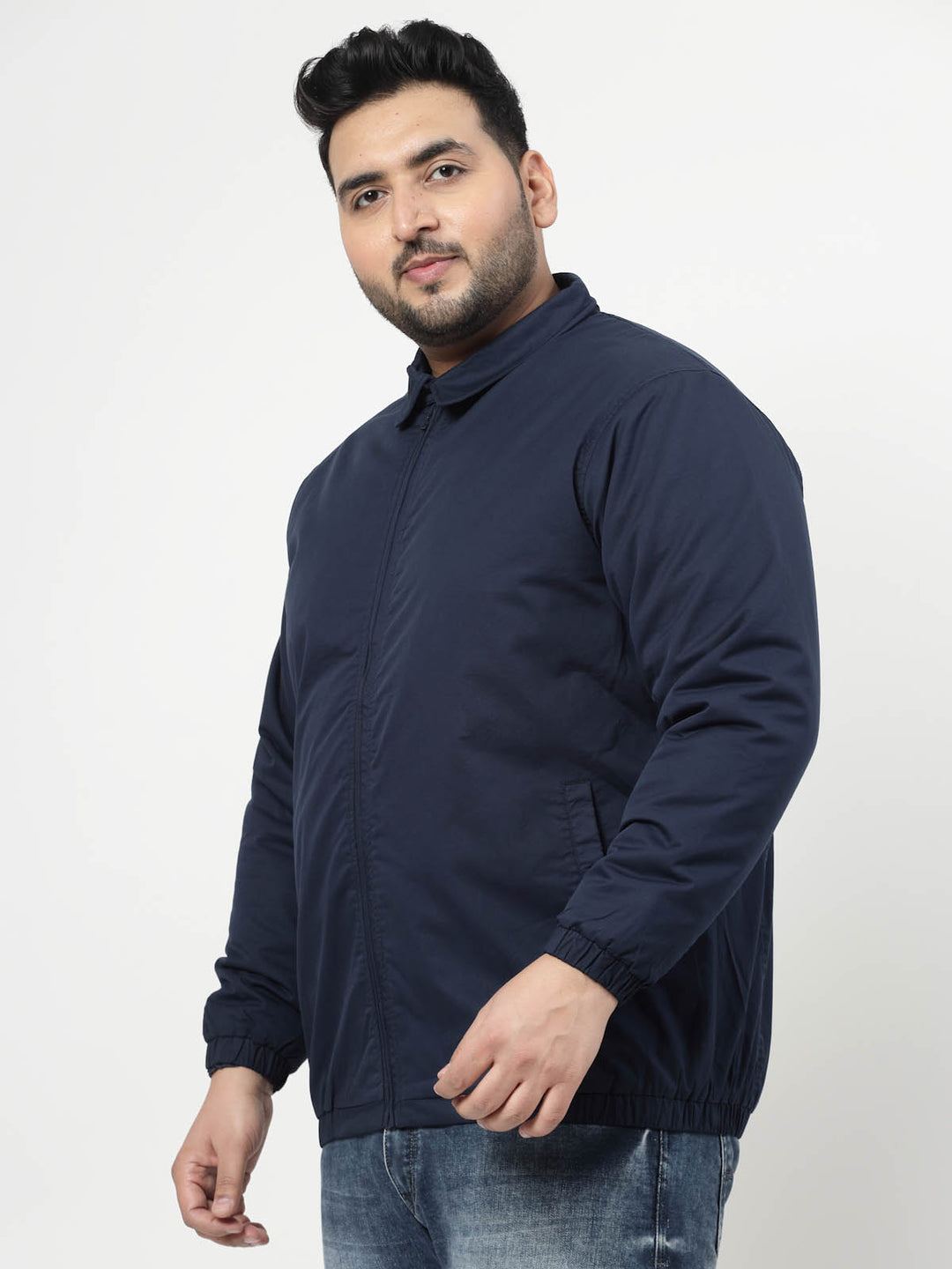 Navy Blue Spread Collar Puffer Jacket