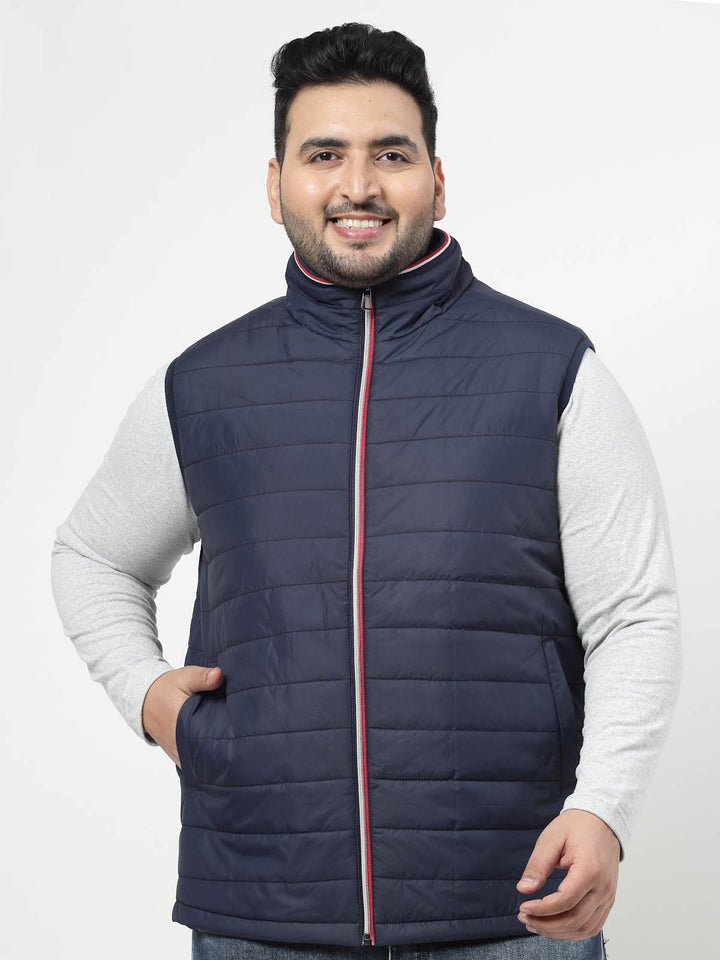 Men Navy Blue Colourblocked Puffer Jacket