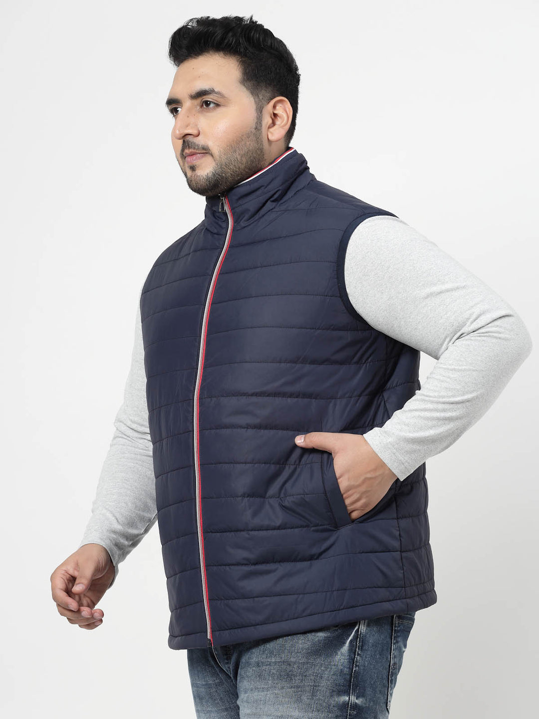 Men Navy Blue Colourblocked Puffer Jacket