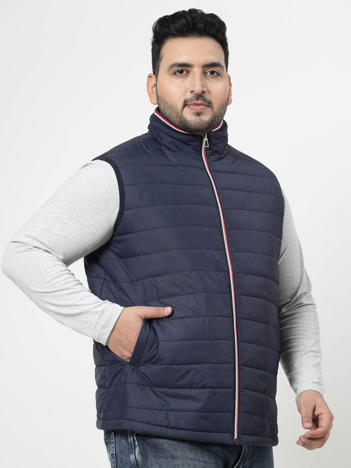 Men Navy Blue Colourblocked Puffer Jacket