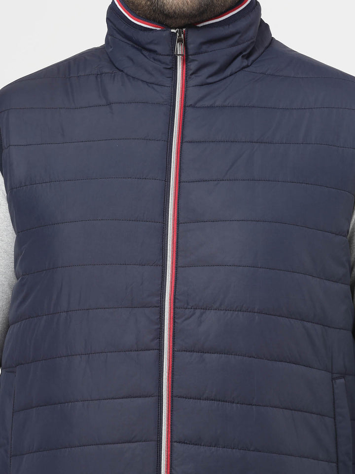 Men Navy Blue Colourblocked Puffer Jacket