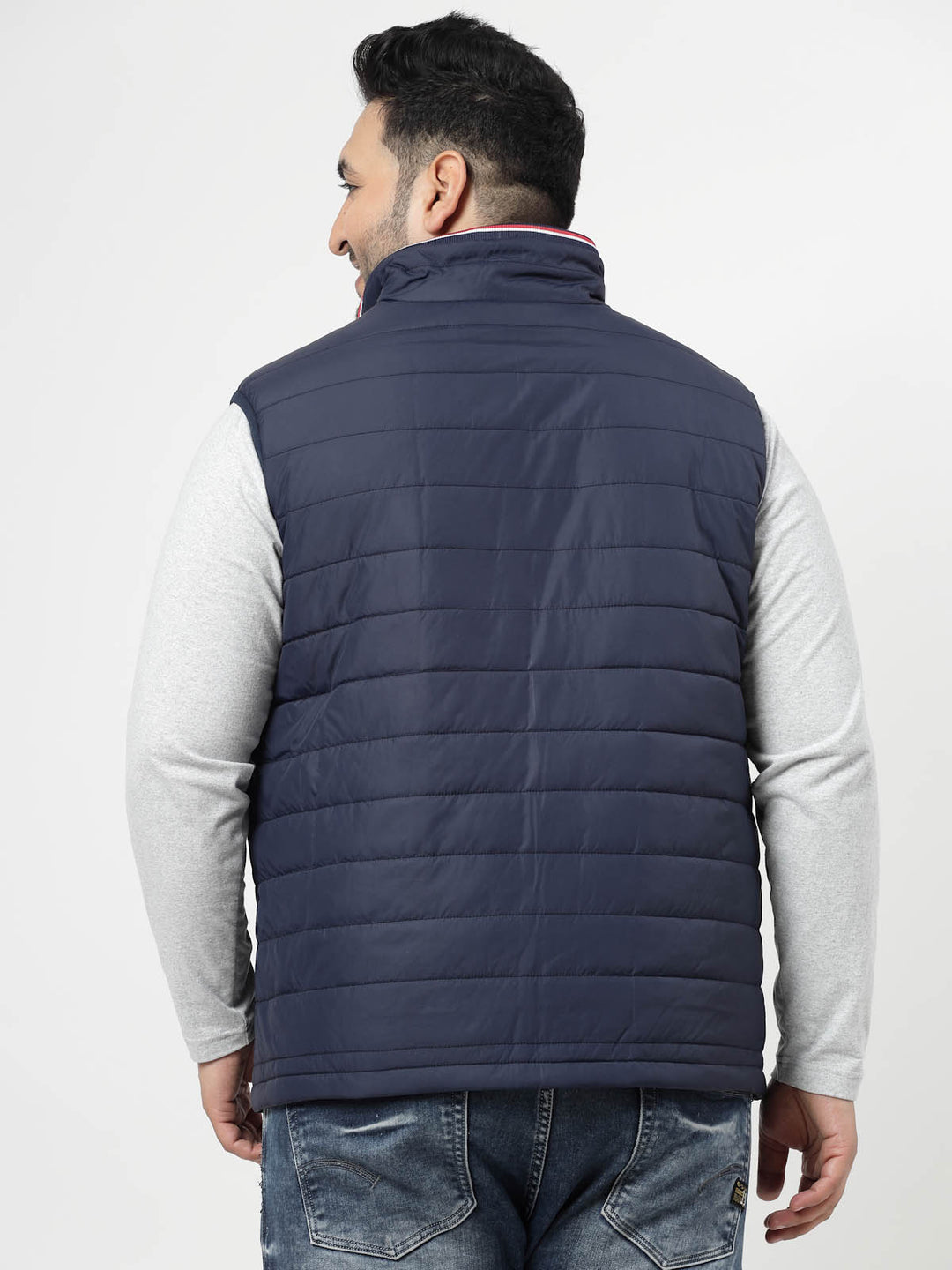 Men Navy Blue Colourblocked Puffer Jacket