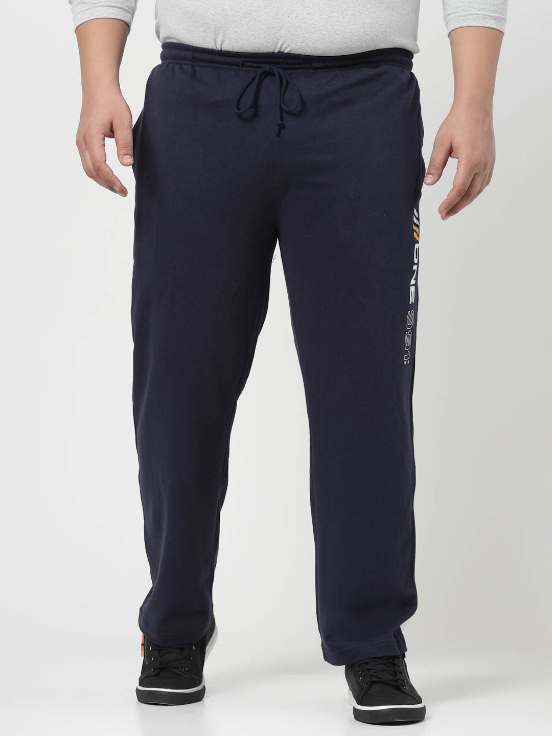 Men Navy Blue Solid Straight-Fit Cotton Track Pants