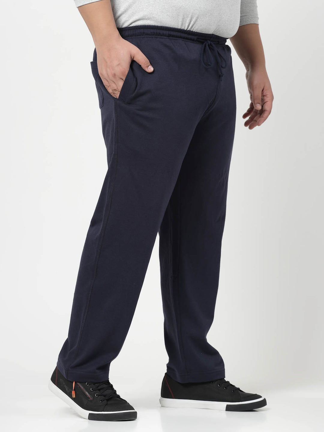 Men Navy Blue Solid Straight-Fit Cotton Track Pants