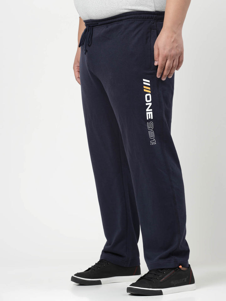 Men Navy Blue Solid Straight-Fit Cotton Track Pants