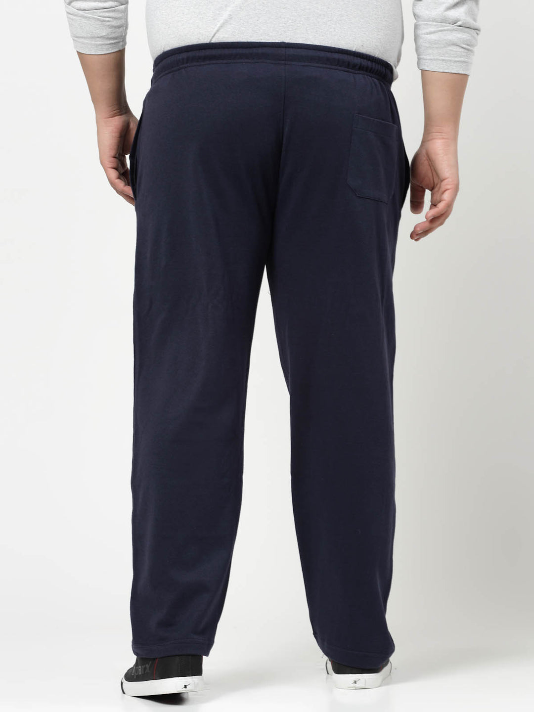 Men Navy Blue Solid Straight-Fit Cotton Track Pants