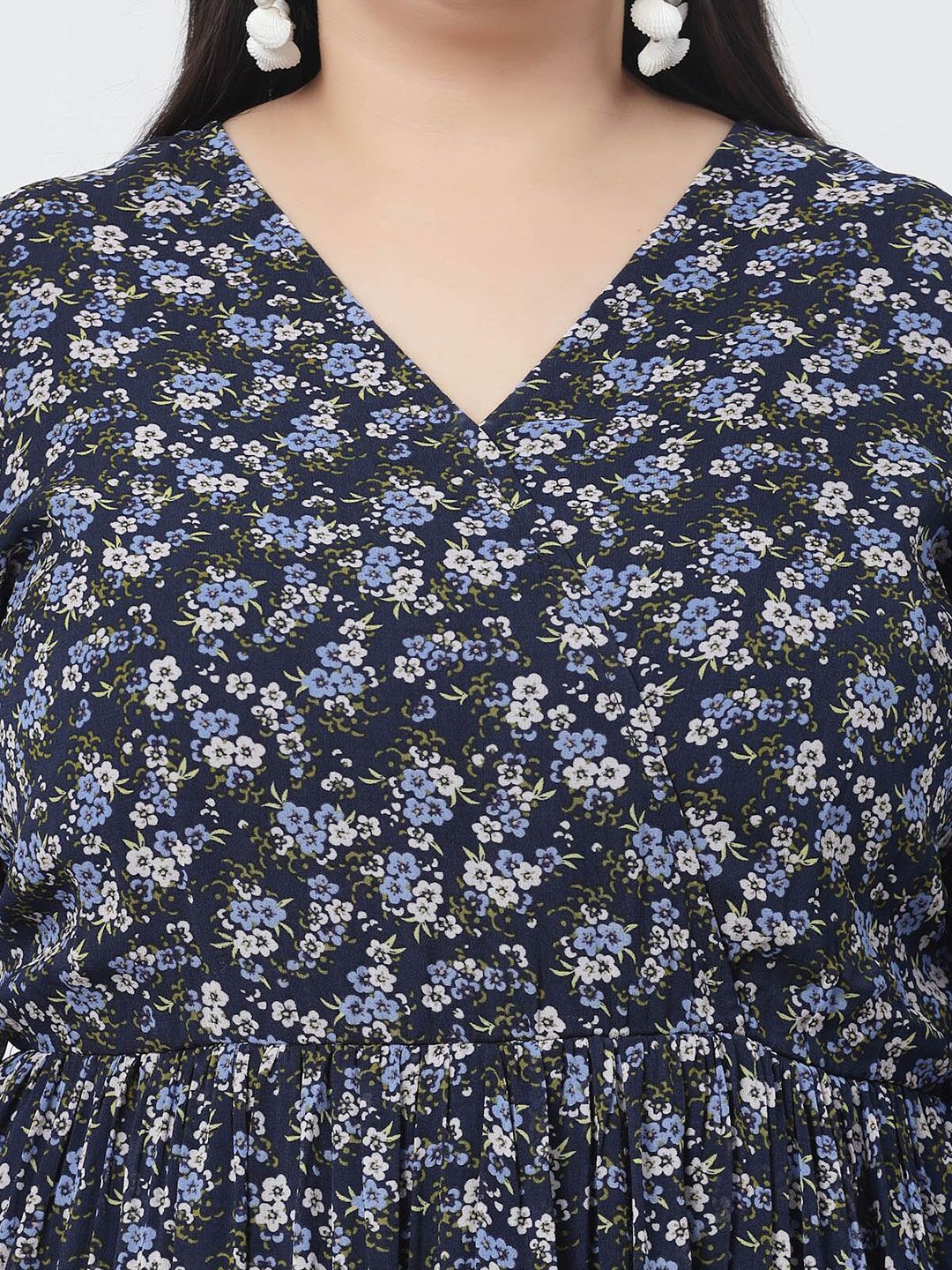 Plus Size Floral Printed Puffed Sleeves Maxi Dress