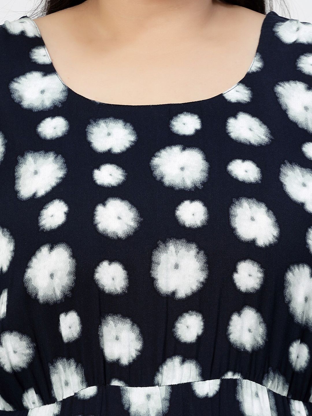 Plus Size  Navy Blue Geometric Print Maxi Dress