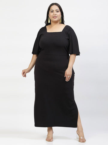 Plus Size Flared Sleeve  Sheath Maxi Dress