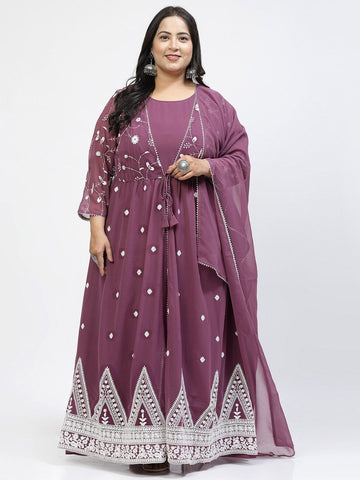 Plus Size Floral Embroidered Regular Gotta Patti  Ethnic Dress With Dupatta