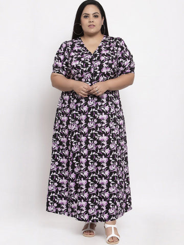 Plus Size Women Black Printed Maxi Dress