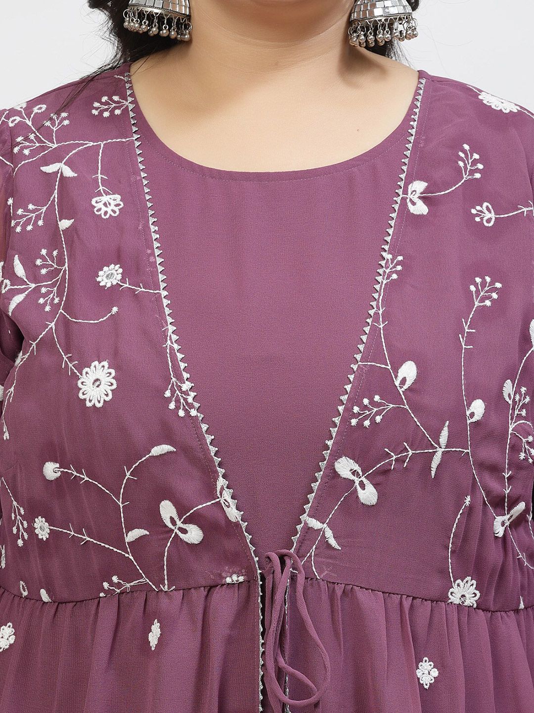 Plus Size Floral Embroidered Regular Gotta Patti  Ethnic Dress With Dupatta