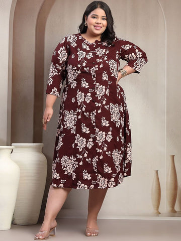 Plus Size Printed Fit & Flare Dress