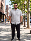 Plus Size Men's Grey Solid Lightweight Pure Linen Short Sleeve Button-Down Casual Shirt | Sizes XXL to 8XL