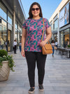 Plus Size Women's Pure Cotton Purple Floral Print Round Neck Short Sleeve T-Shirt | Sizes: 3XL to 8XL