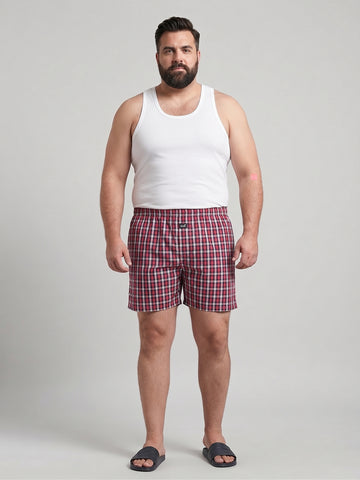 Plus Size Men's Pure Cotton Red Checked Boxer  | Sizes 3XL to 10XL
