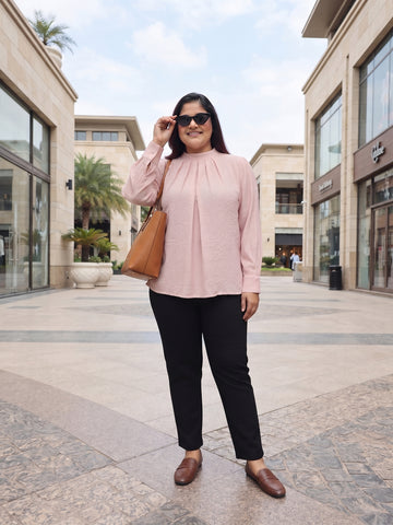 Plus Size Women's High Neck Pleated Full Sleeve Soft Crepe Casual Top Sizes  3XL to 8XL
