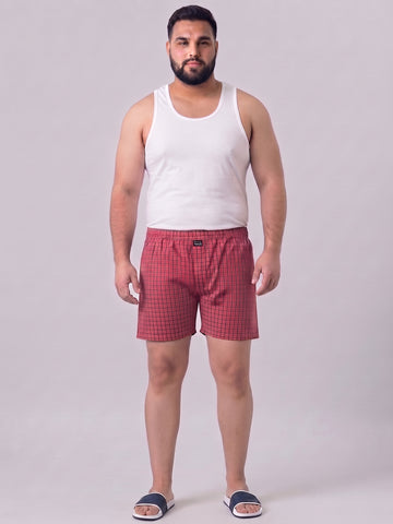Plus Size Men's Pure Cotton Red Checked Boxer  | Sizes 3XL to 10XL