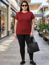 Plus Size Women's Pure Cotton Red Geometric Print Round Neck Short Sleeve T-Shirt | Sizes: 3XL to 8XL