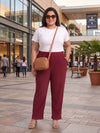 Plus Size Women's Solid Ribbed Stretch Palazzo with Elastic Waistband Nylon Elastane Fabric| Sizes 3XL-8XL