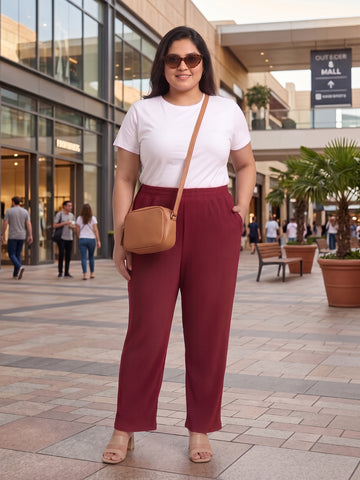 Plus Size Women's Solid Ribbed Stretch Palazzo with Elastic Waistband Nylon Elastane Fabric| Sizes 3XL-8XL