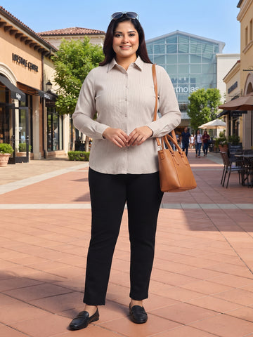 Plus Size Women's Vertical Pinstripe Button-Down Full Sleeve Shirt | Sizes 3XL to 8XL