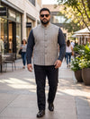 Plus Size Men's Mandarin Collar Checked Acrylic Sleeveless Nehru Jacket | Sizes 3XL to 8XL