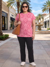 Plus Size Women's Pure Cotton Pink Floral Print Round Neck Short Sleeve T-Shirt | Sizes: 3XL to 8XL