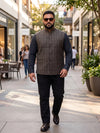 Plus Size Men's Mandarin Collar Checked Acrylic Sleeveless Nehru Jacket | Sizes 3XL to 8XL