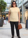 Plus Size Women's Pure Cotton Yellow Geometric Print Round Neck Short Sleeve T-Shirt | Sizes: 3XL to 8XL