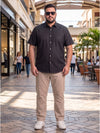 Plus Size Men's Black Solid Lightweight Pure Linen Short Sleeve Button-Down Casual Shirt | Sizes XXL to 8XL