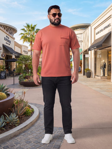 Plus Size Men's Round Neck Short Sleeve Cotton T-Shirt with Chest Pocket | Sizes 3XL To 8XL