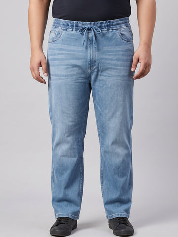 Plus Size Men's Light Wash Elasticated Drawstring Jogger Jeans | Sizes XL to 6XL