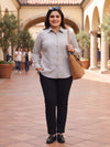 Plus Size Women's Vertical Pinstripe Button-Down Full Sleeve Shirt | Sizes 3XL to 8XL