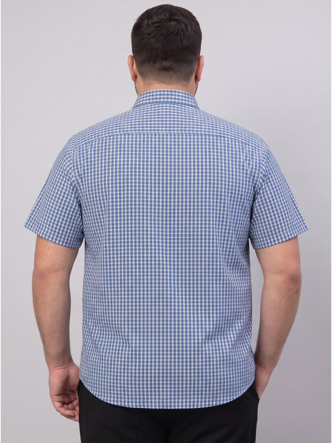 Plus Size Men's  Short Sleeve Blue Checked Cotton Casual Shirt |  Sizes XXL to 8XL