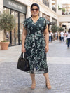 Plus Size Women's V-Neck Soft Chiffon fabric Wrap-Style Printed Midi Dress | Sizes 3XL to 8XL