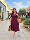 Plus Size Women Soft Fabric V-Neck Flutter Sleeve A-Line Midi Dress | Sizes 3XL to 8XL