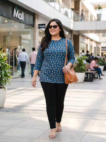 Plus Size Women's Printed Round Neck 3/4 Sleeve Printed T-Shirt | Sizes 3XL to 8XL
