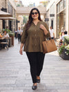 Plus Size Women's Pure Cotton V-Neck 3/4 Sleeves Tiered Button-Down Top | Sizes 3XL TO 8XL
